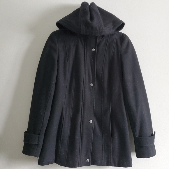 Calvin Klein Black Pea Coat Wool - Picture 2 of 16